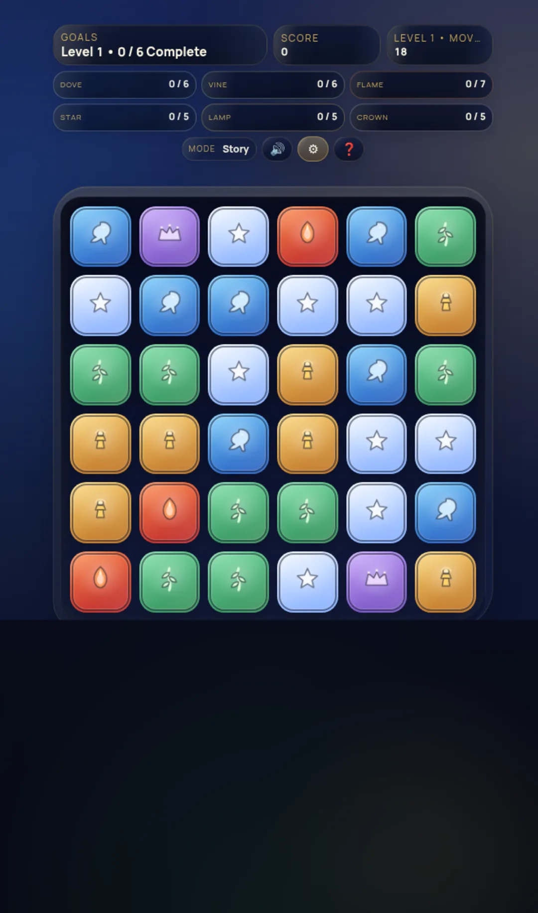 LumenGlass gameplay board with jewel-colored tiles